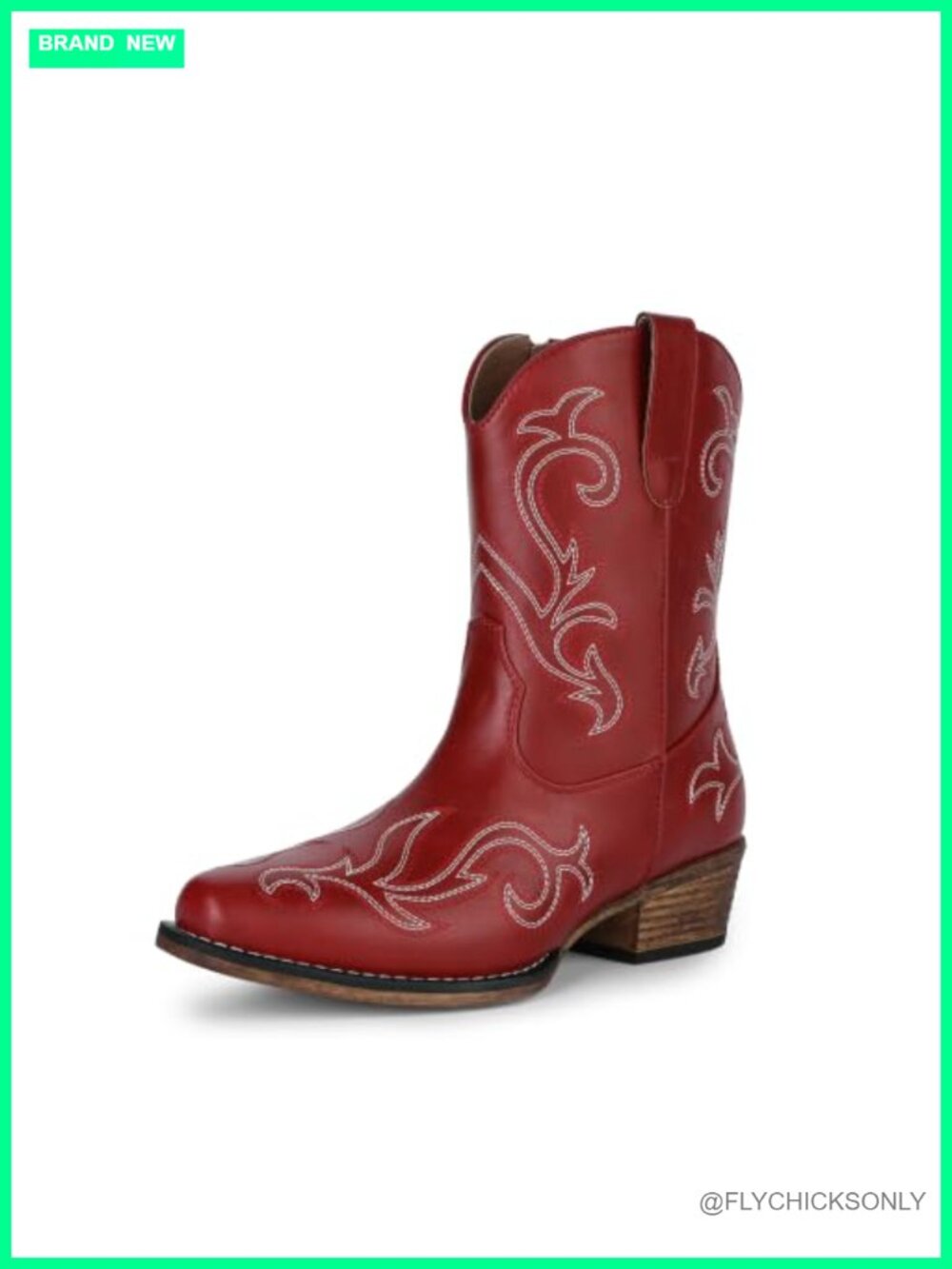 Women's Western Ankle Boots Embroidered Faux Leather Square Toe